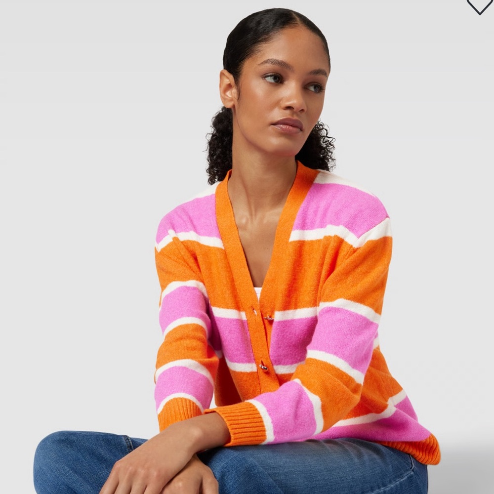 ICHI Women's Orange and Pink Striped Cardigan